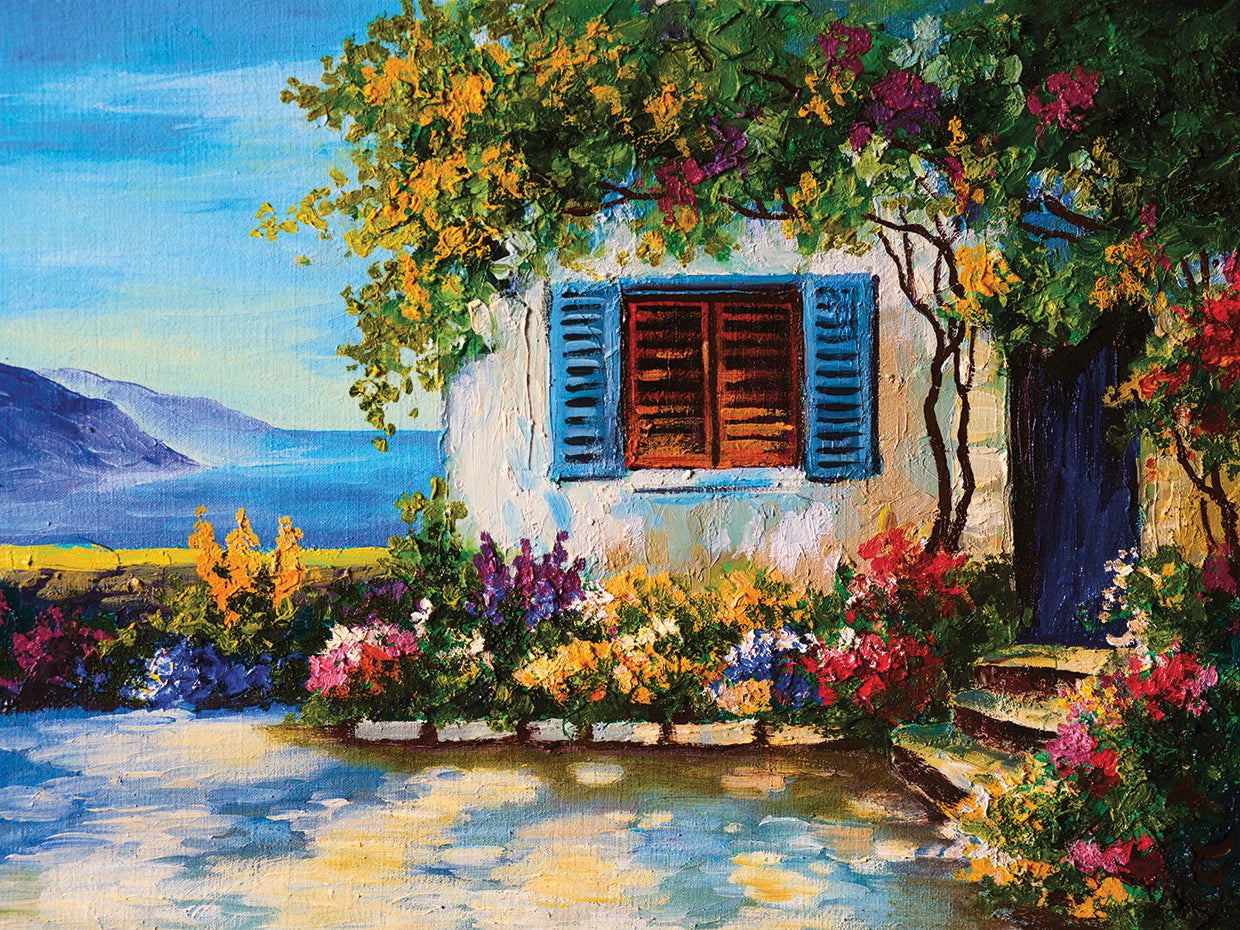 Pasos del jardín a la puerta azul Arte de la lona