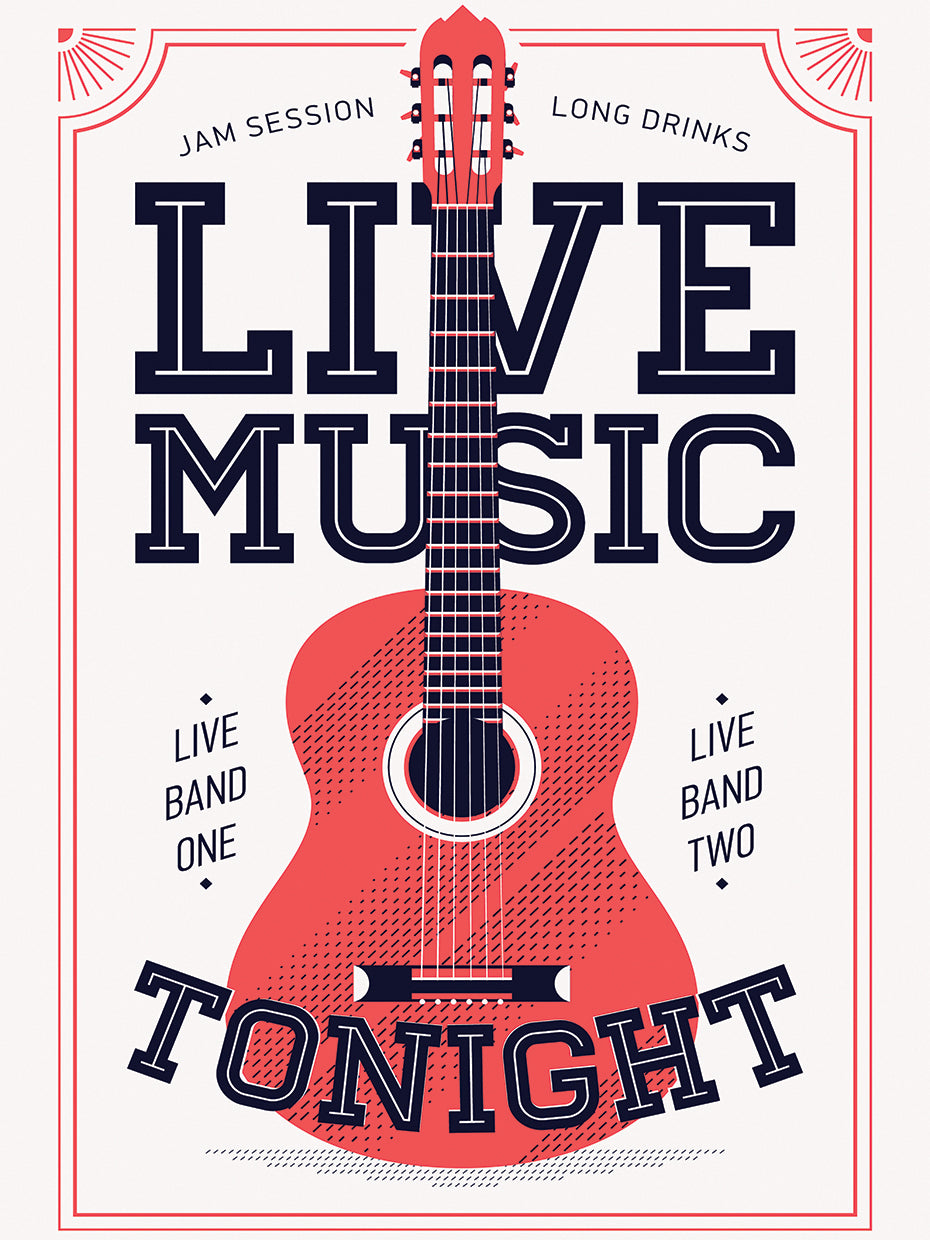 Arte de la lona del cartel de la guitarra de la música en vivo