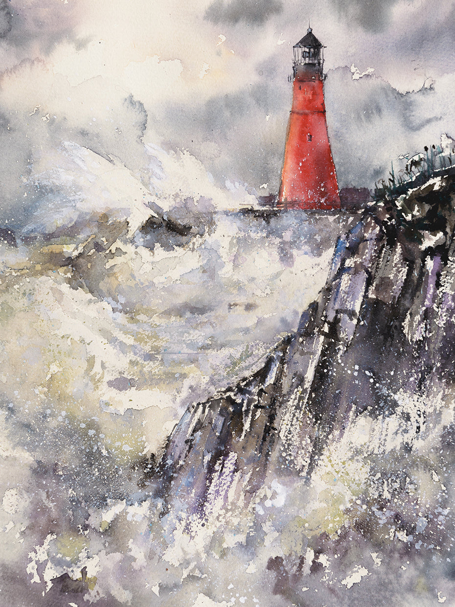 Red Lighthoue on Cliffside