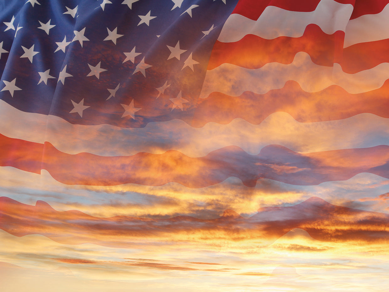 DP Gallery's Sunset Salute American Flag Canvas Art Prints | Fine Art Canvas Framed Canvas / FC-Classic White / 32 x 24, image size:1240x930