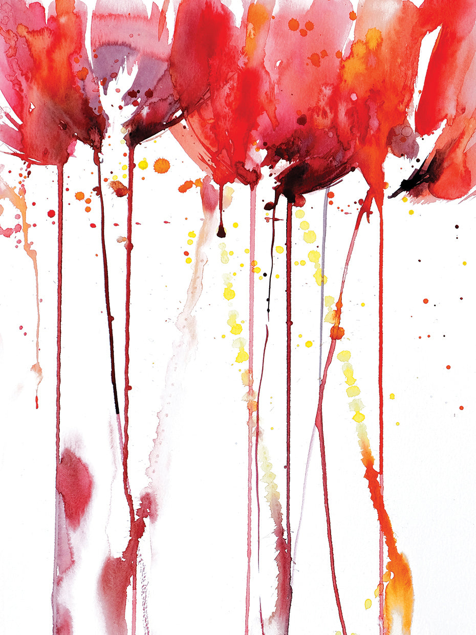 Tangerine Tango 2 by Lesia Binkin is a lively and colorful contemporary botanical painting printed on canvas or framed canvas