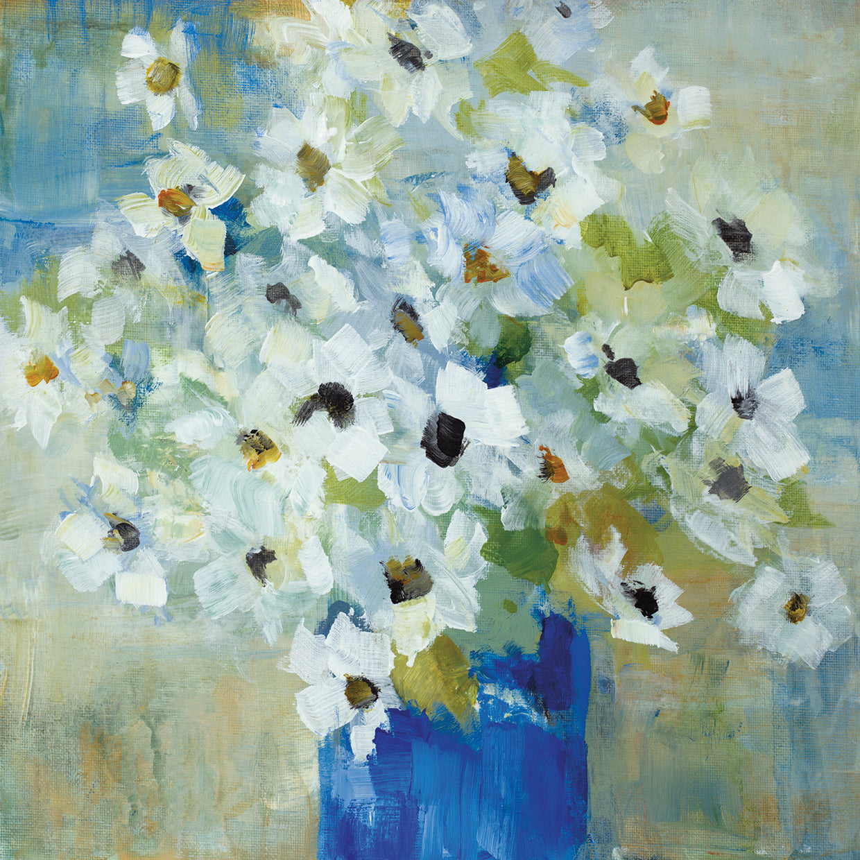 Pop of White Flowers in Blue Vase