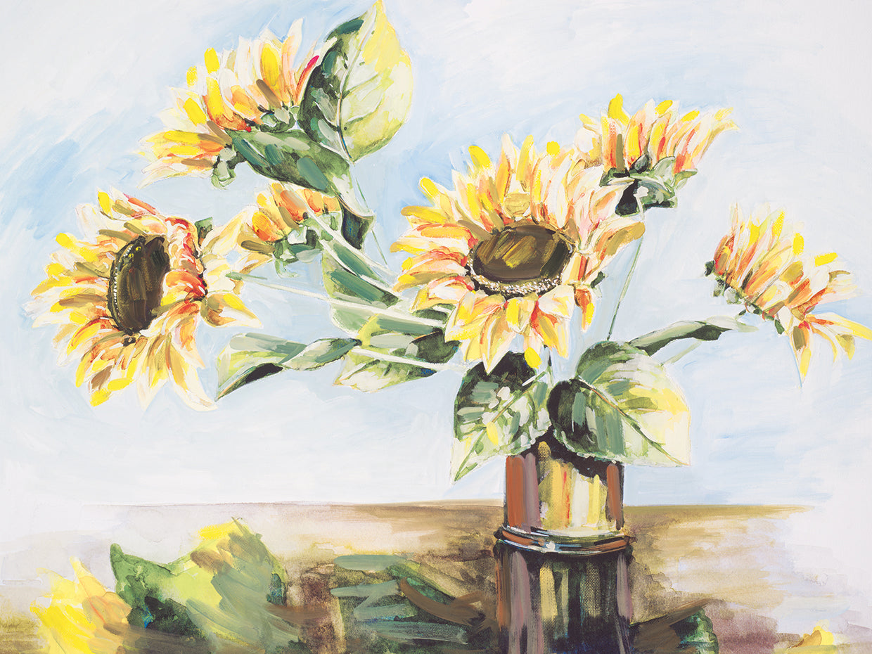Sunflowers on Golden Vase