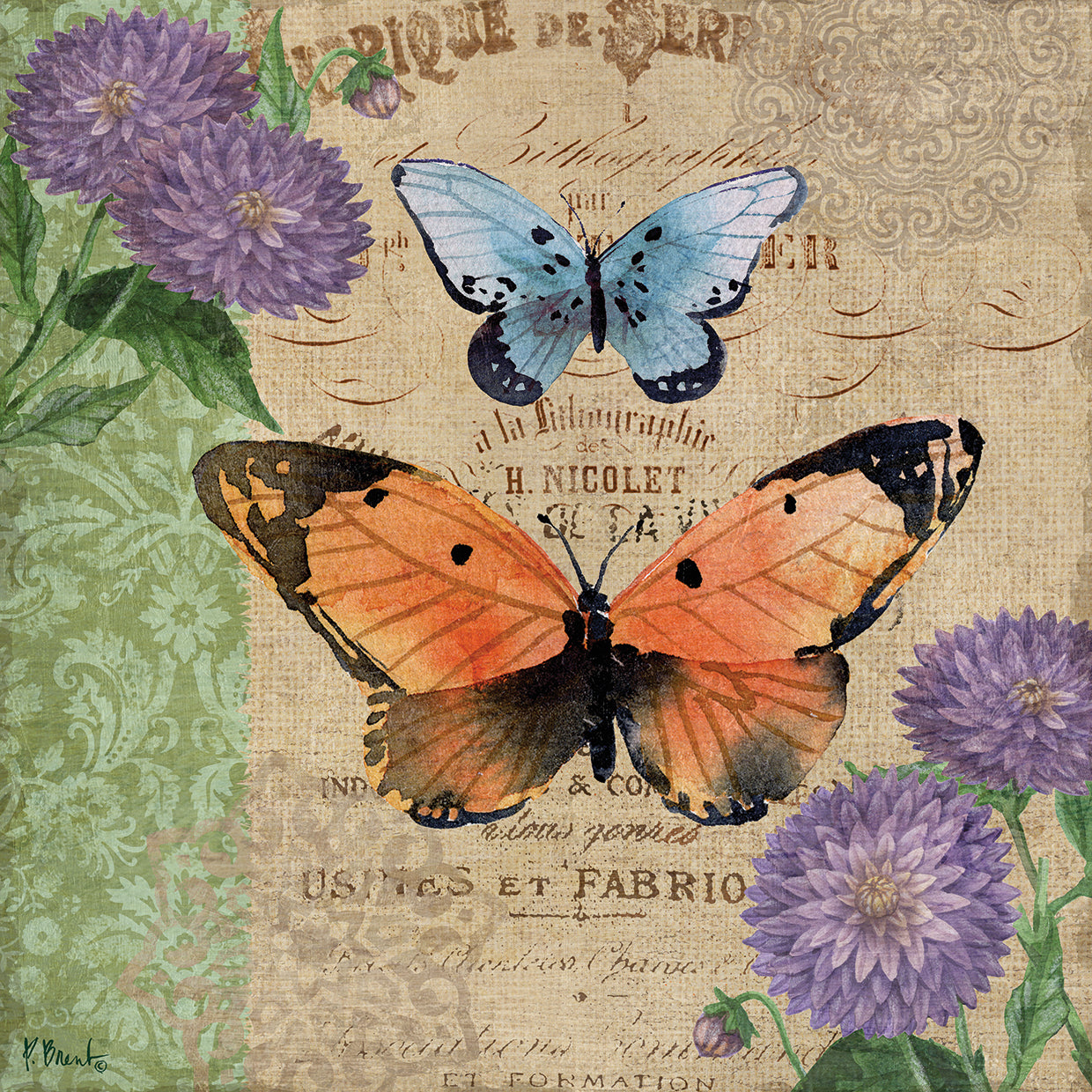 Arte de lienzo de mariposas de arpillera II