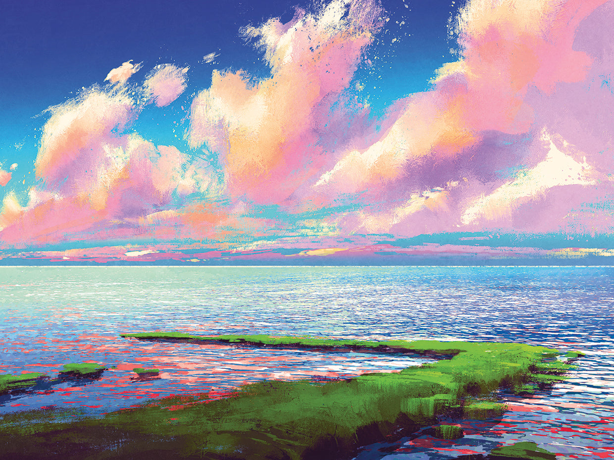 Bonito en lienzo de paisaje marino rosa