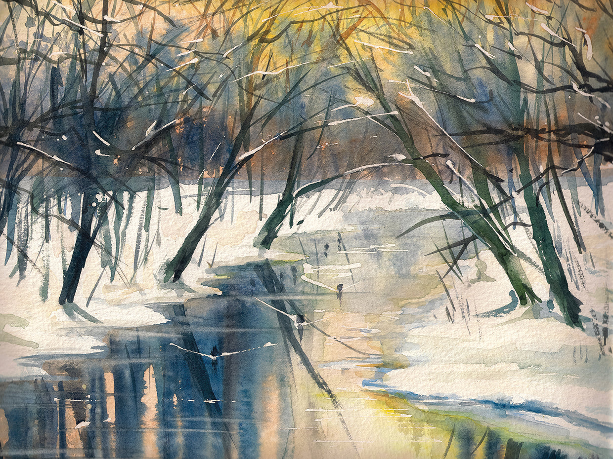 Arte de lienzo de río de patinaje de invierno