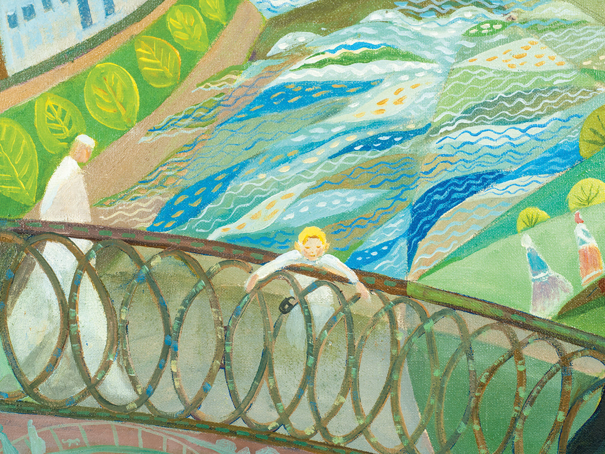 Arte de la lona del pueblo del puente espiral