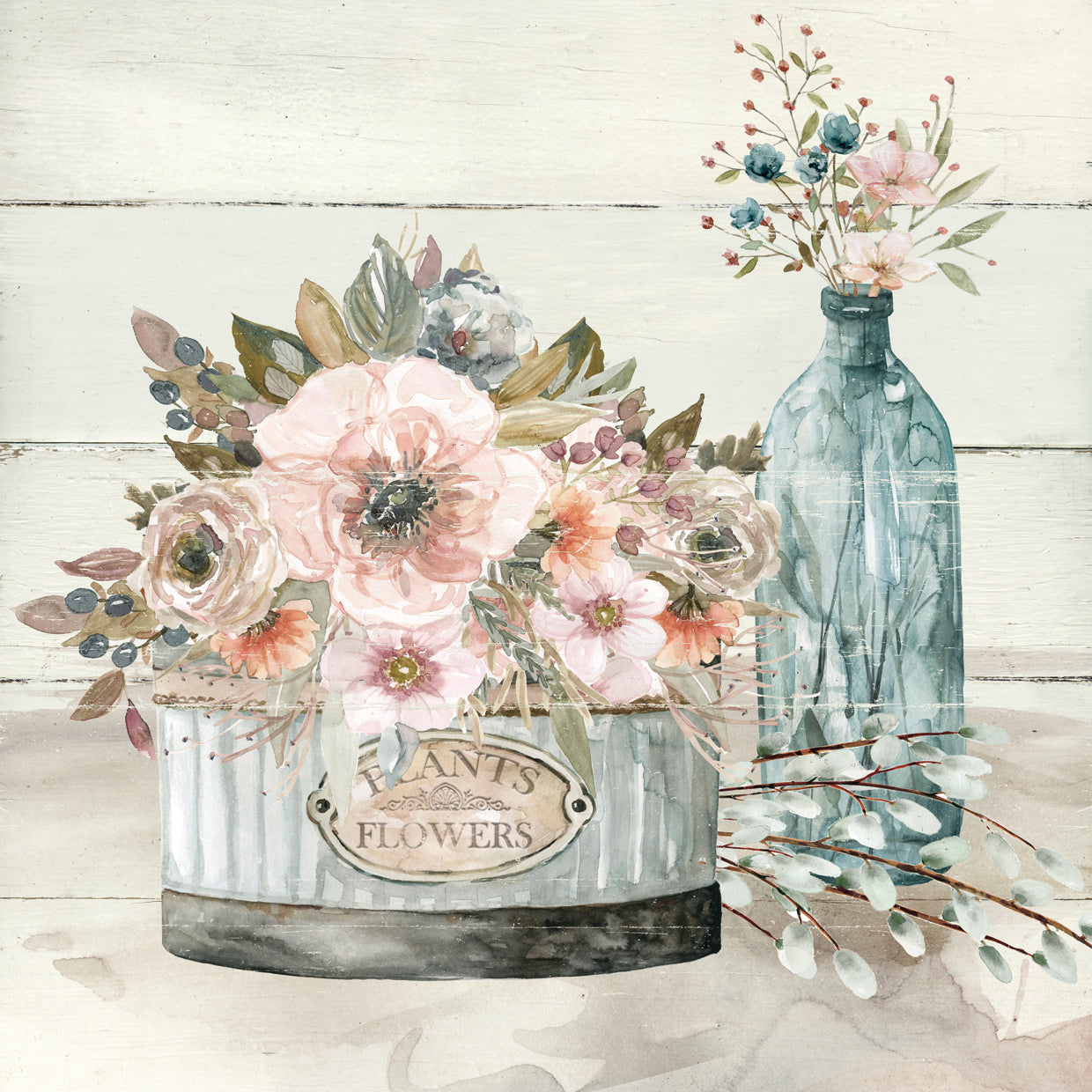 Shiplap plantas y flores Lienzo