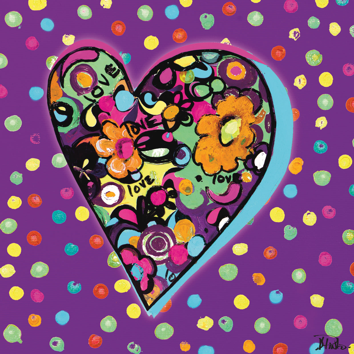 Corazones de amor de neón I Lienzo