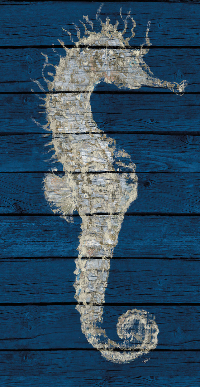 Antique Seahorse on Blue I