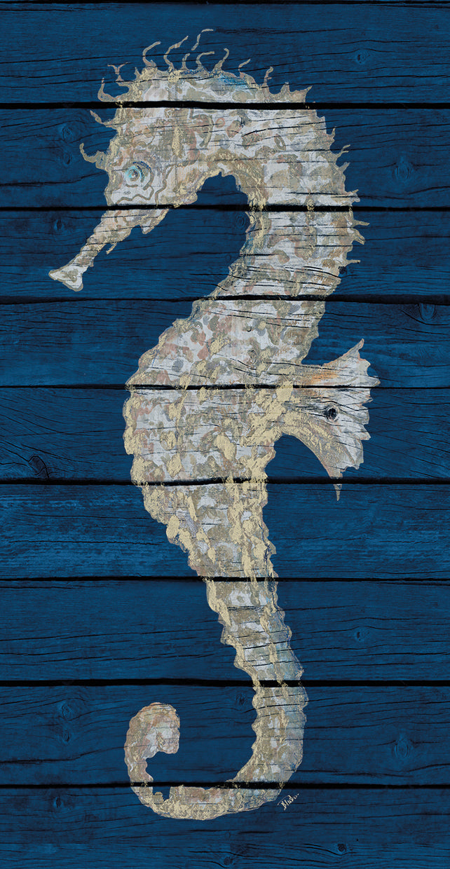 Antique Seahorse on Blue II