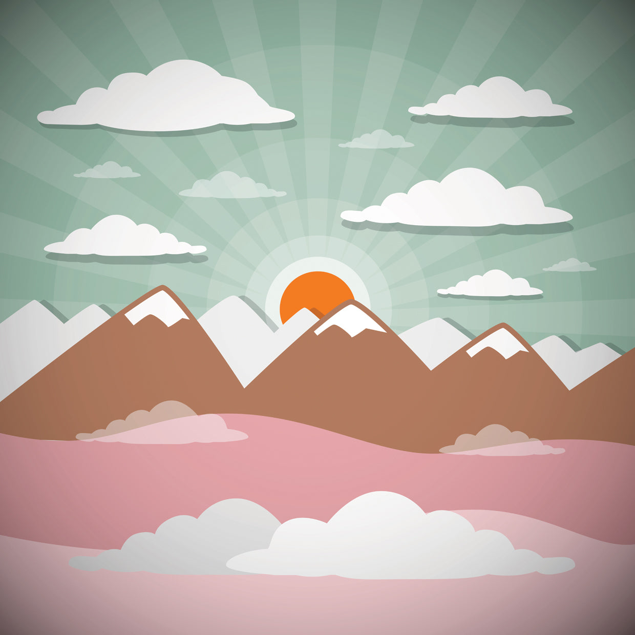 Paisaje de puesta de sol de rayos retro Lienzo