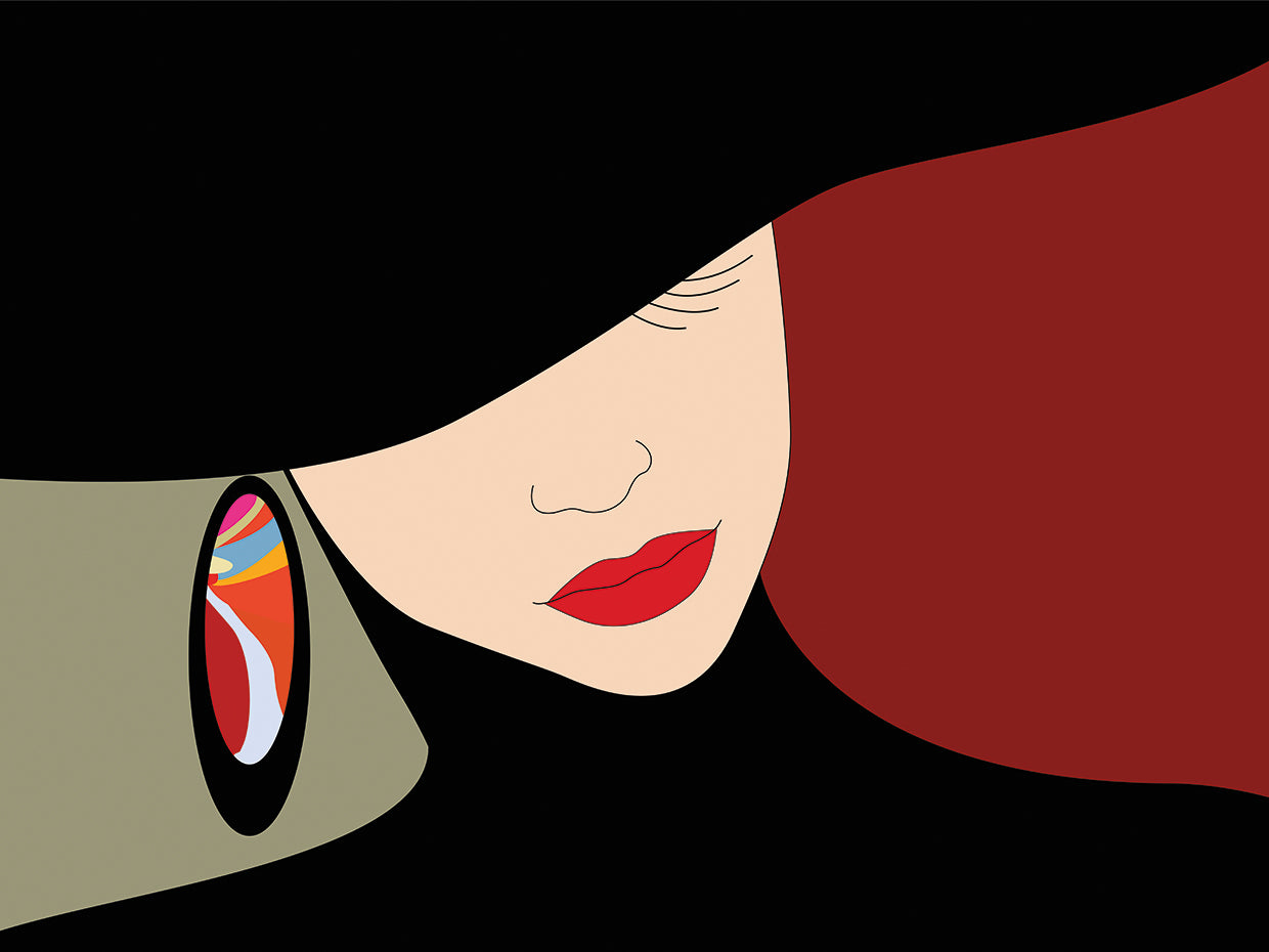 Black Hat Red Lips Model