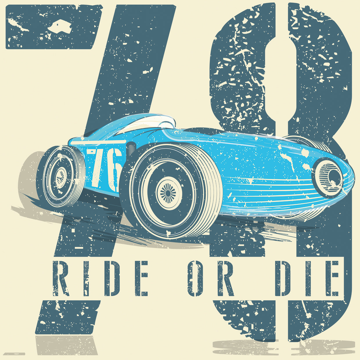 Vintage Blue Race Car Poster