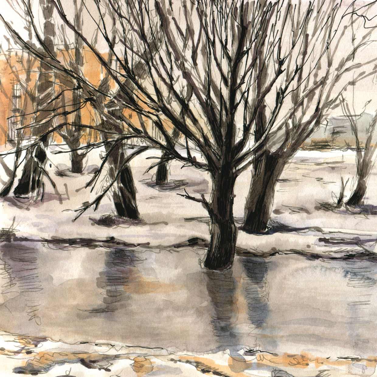 Paisaje de árboles de enero Lienzo