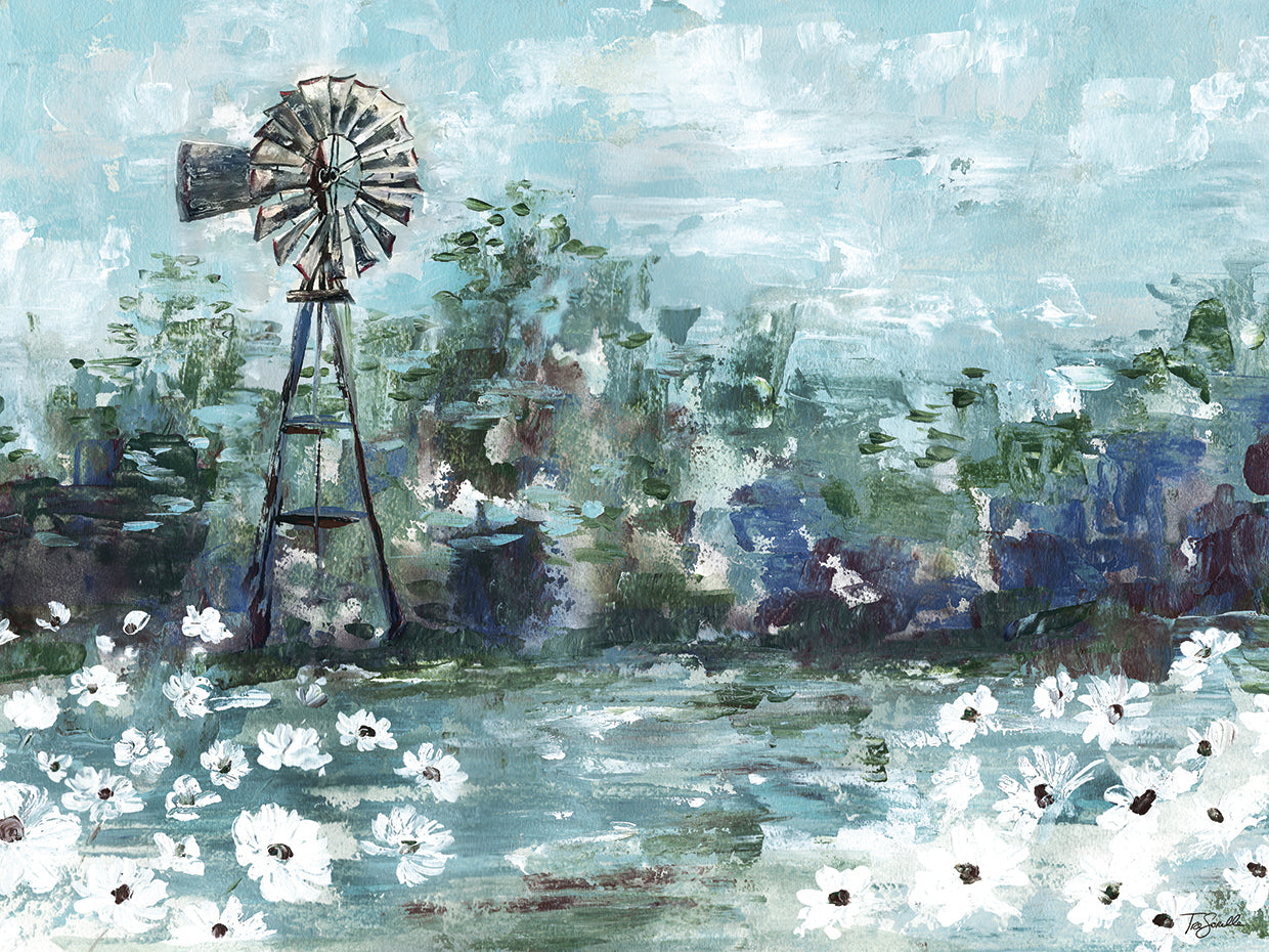 Windmill and Daisies Landscape