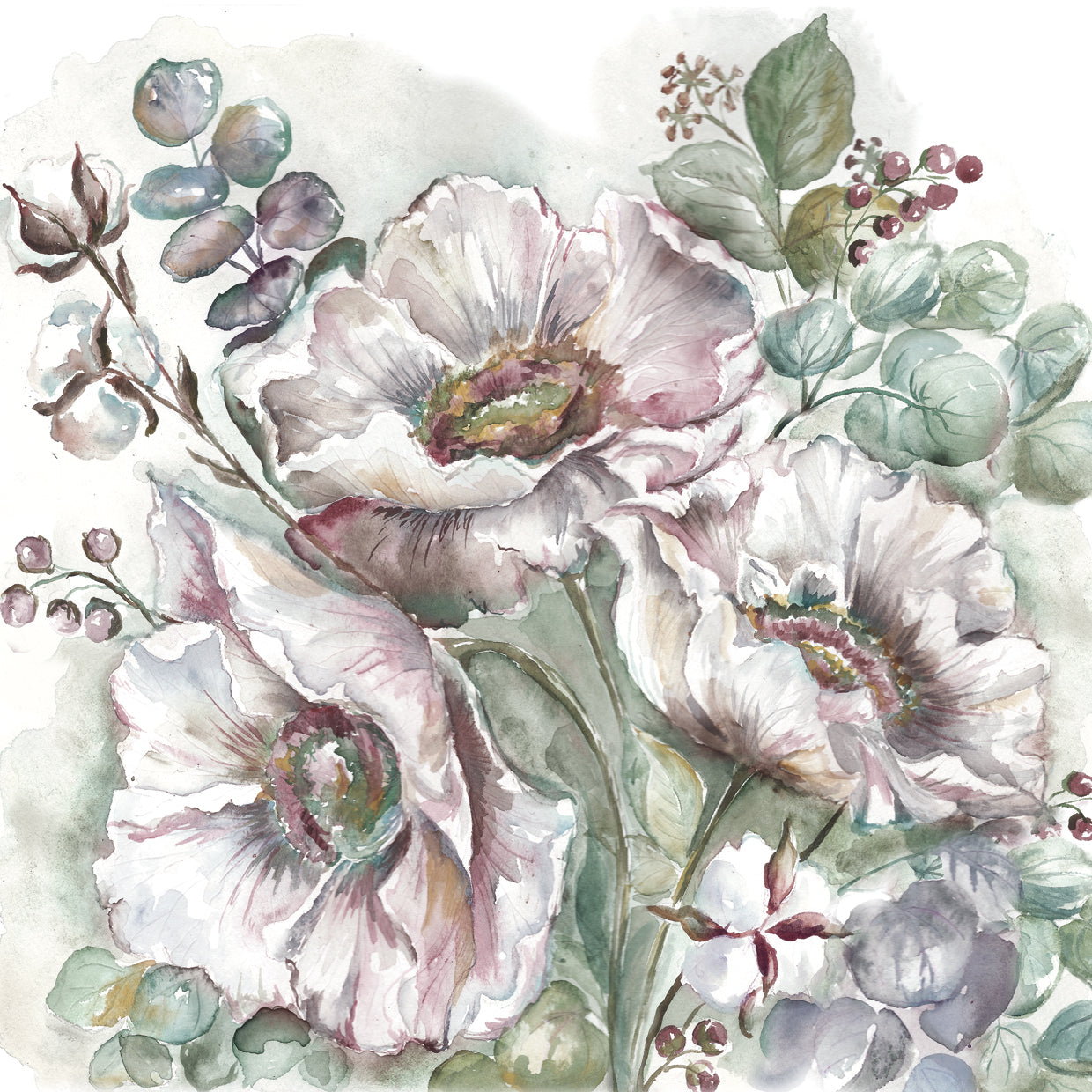 Blush Amapolas y Eucalipto Lienzo