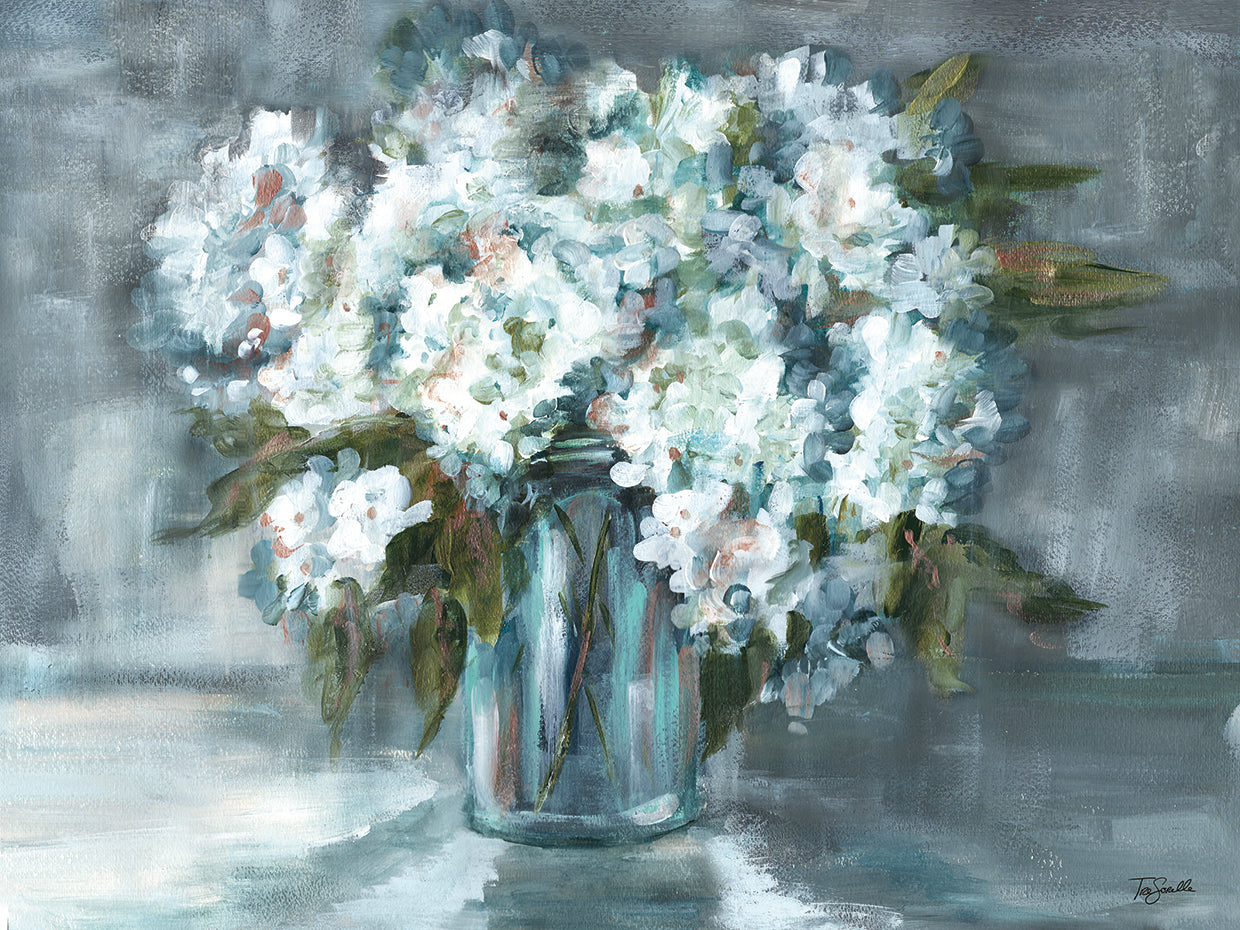 White Hydrangeas on Gray Landscape