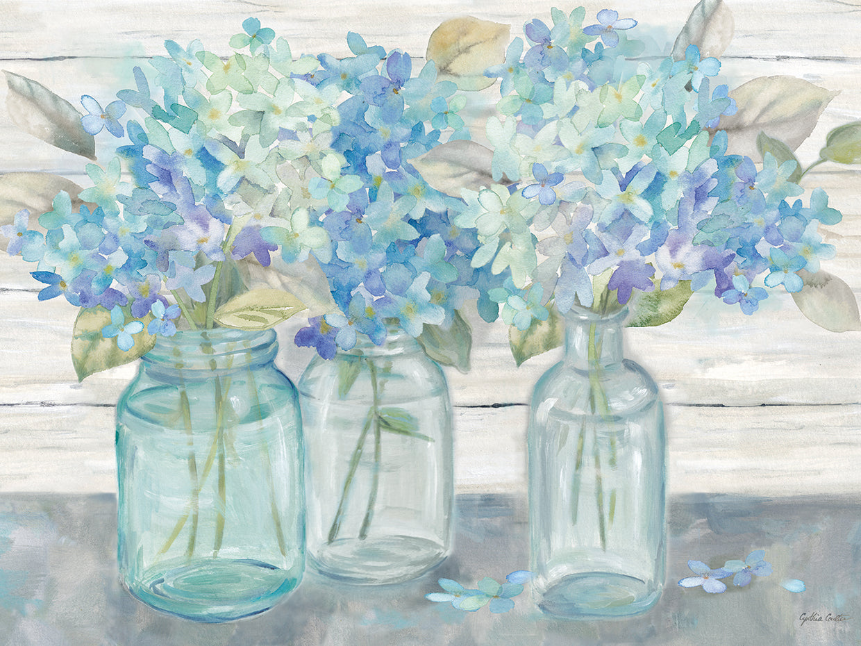 Farmhouse Hydrangeas in Mason Jars
