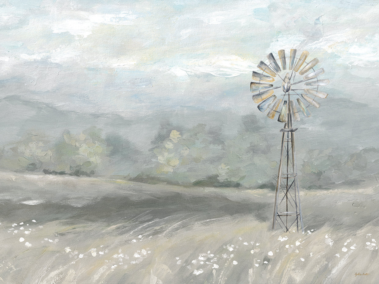 Country Meadow Windmill Landscape Neutral