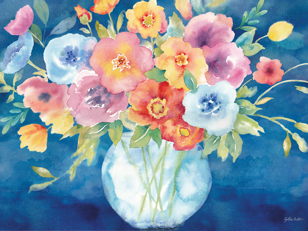 Bright Poppies Vase Navy