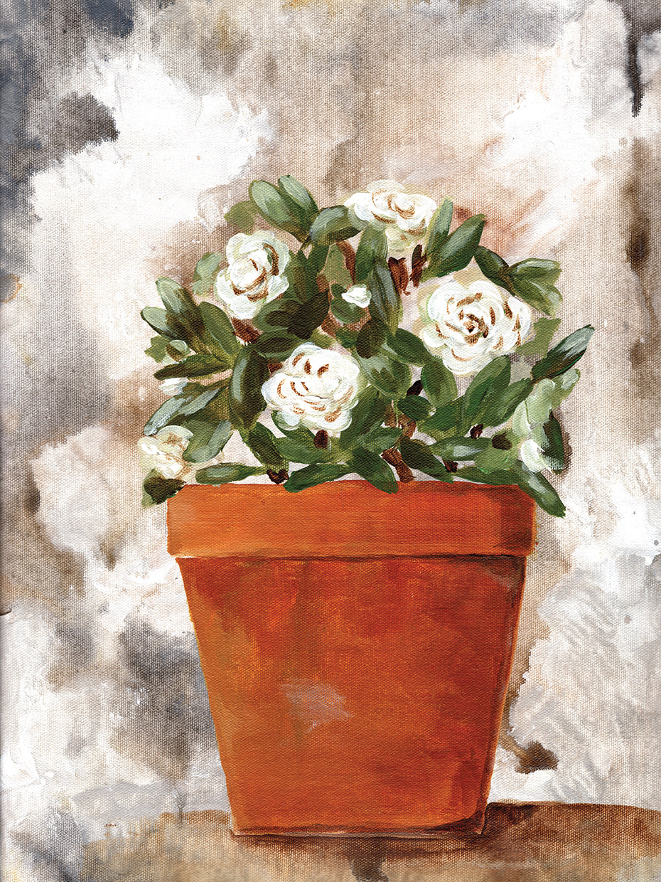 White Flower Clay Pot I