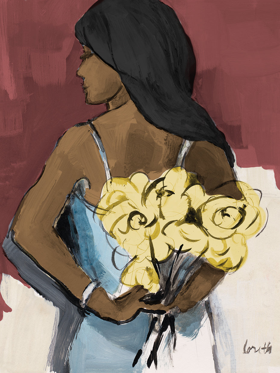 Girl With Yellow Roses