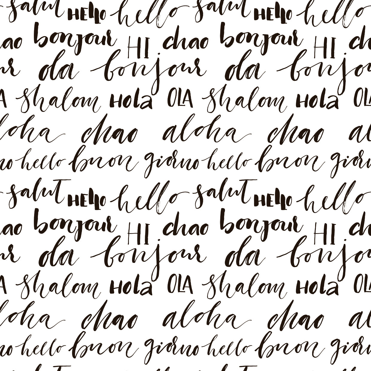 Ink illustration Multilingual Hello