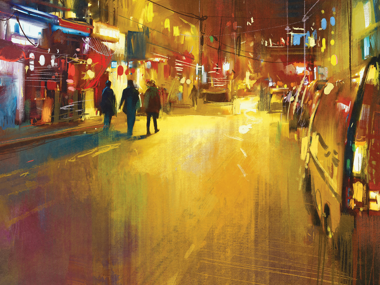 Colorful city street at night