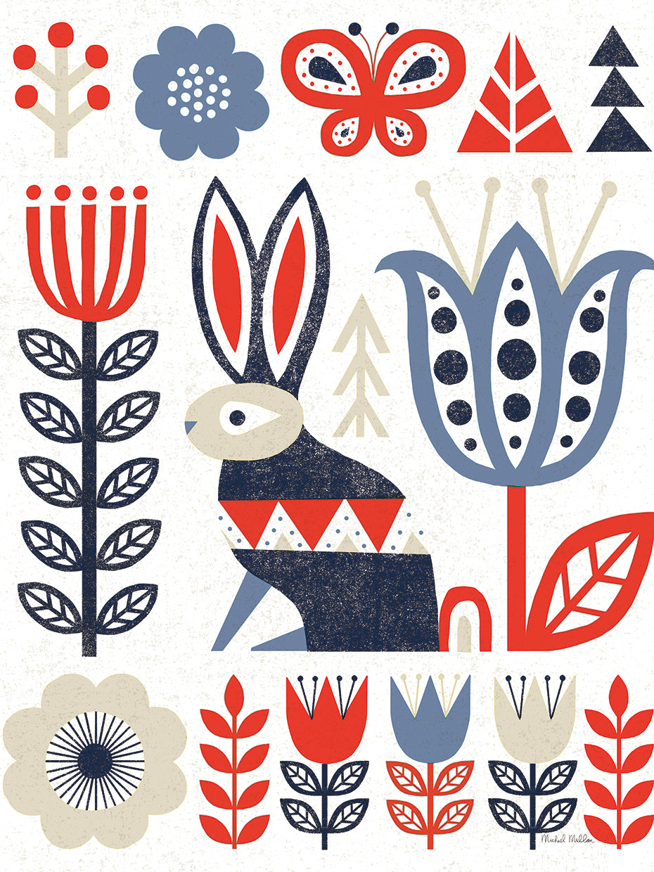 Folk Lodge Rabbit Red Navy