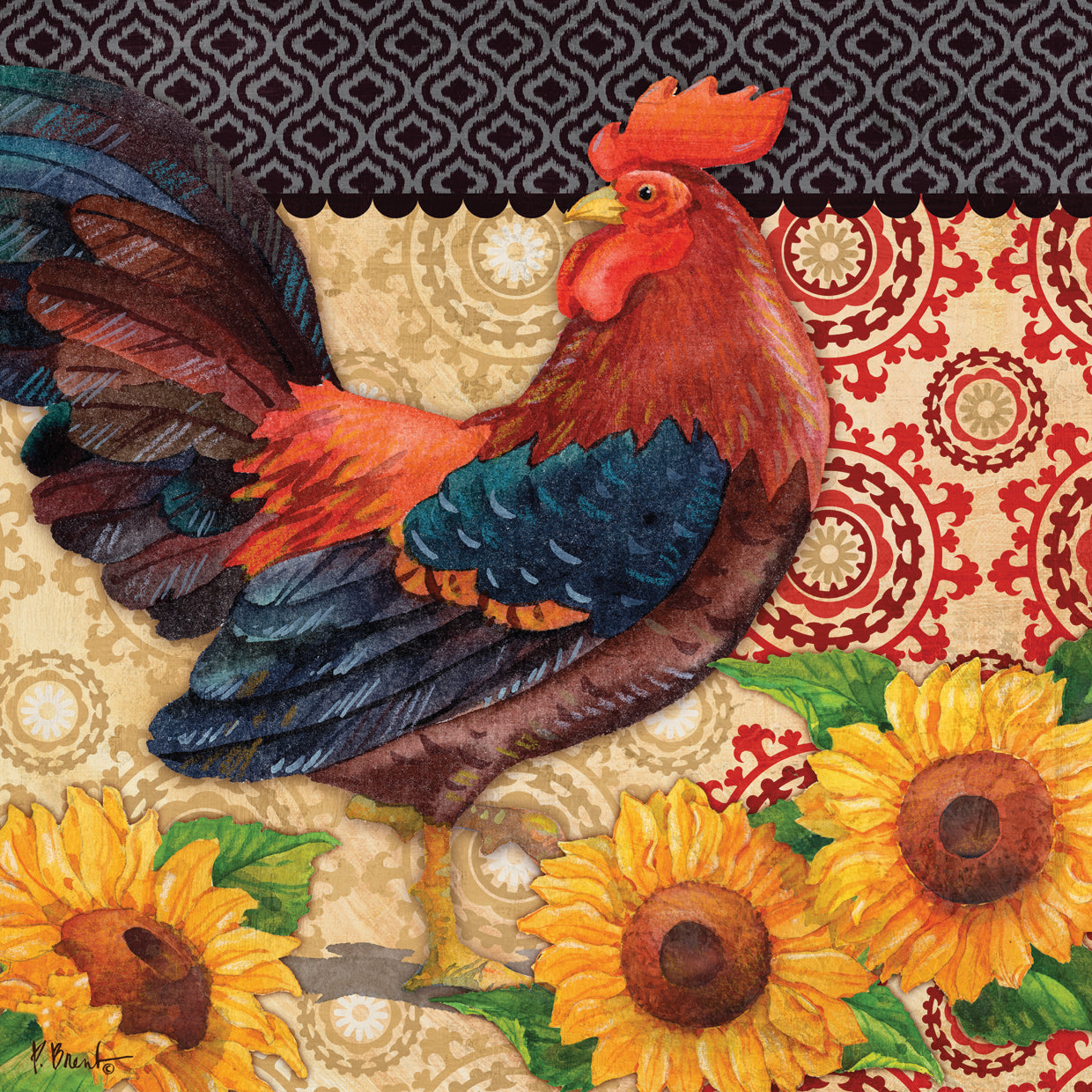 Roosters and Sunflowers I
