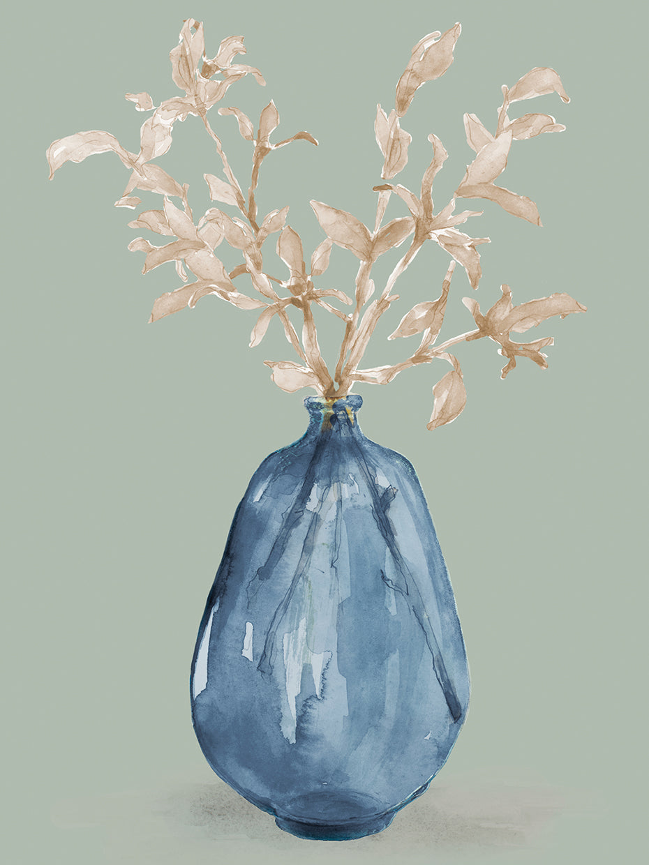 Cotton Stems In Blue Vase