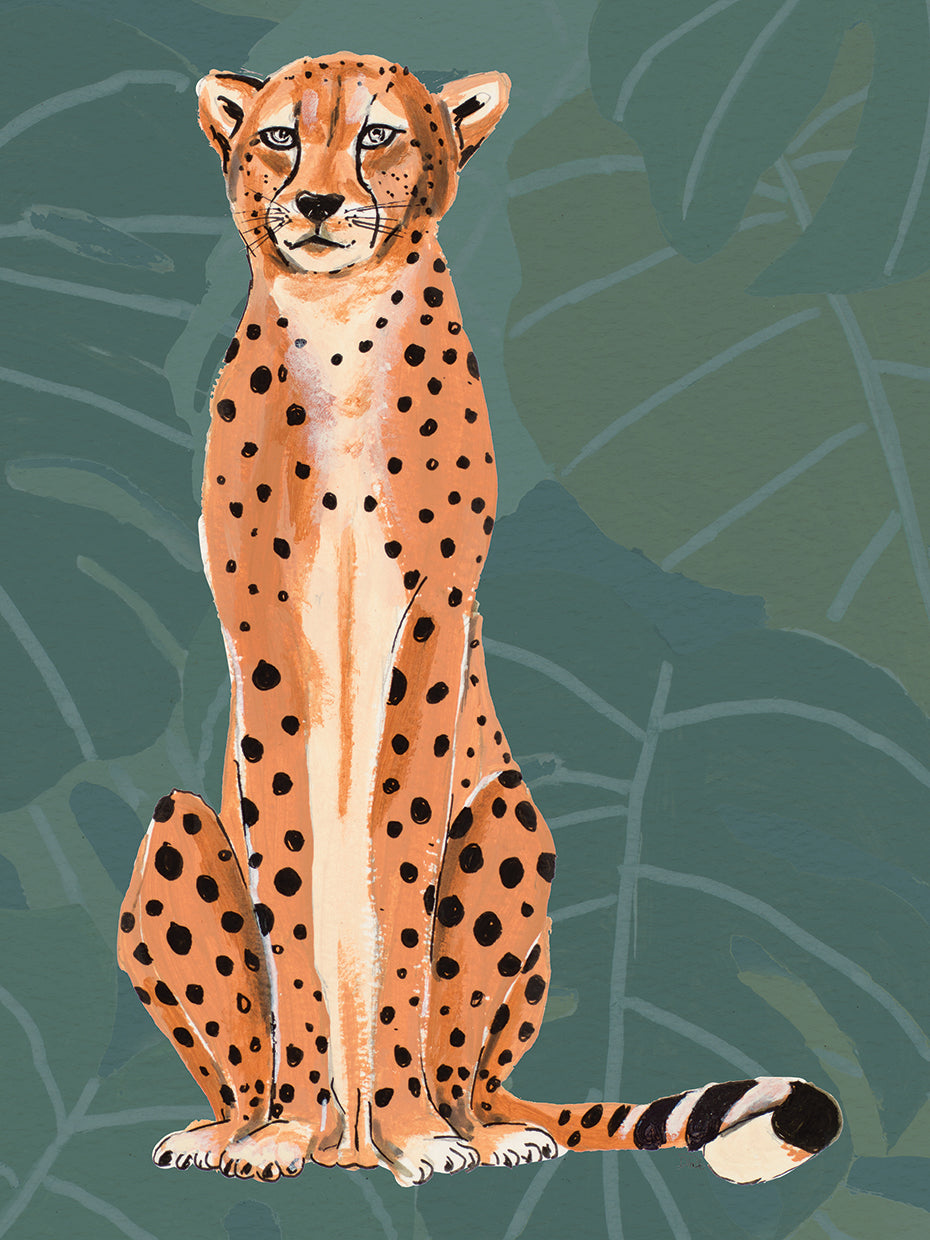 Cheetah Retro On Leaf Pattern