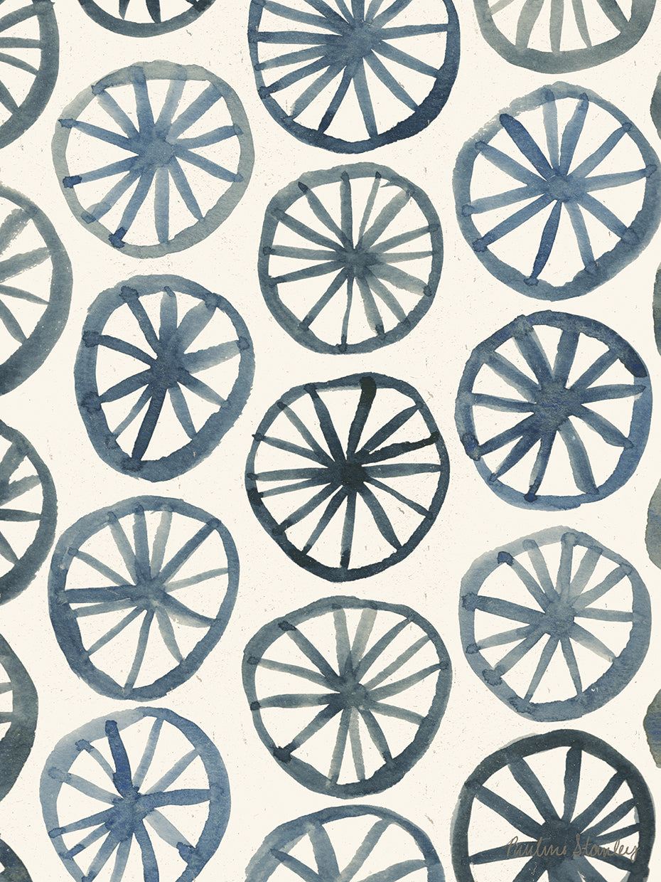Wheels Pattern Watercolor Indigo