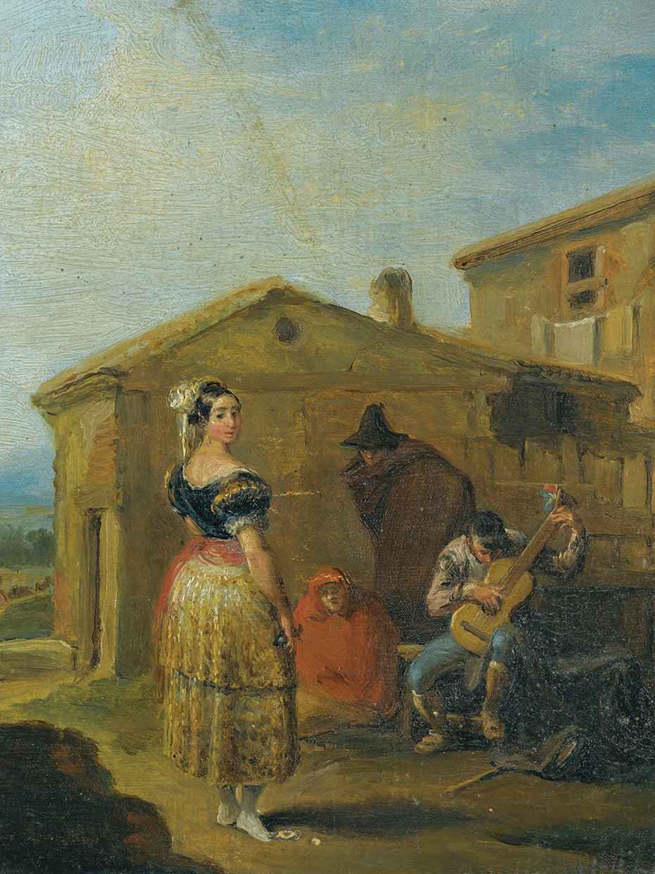 A Woman Standing Before A Musical Group