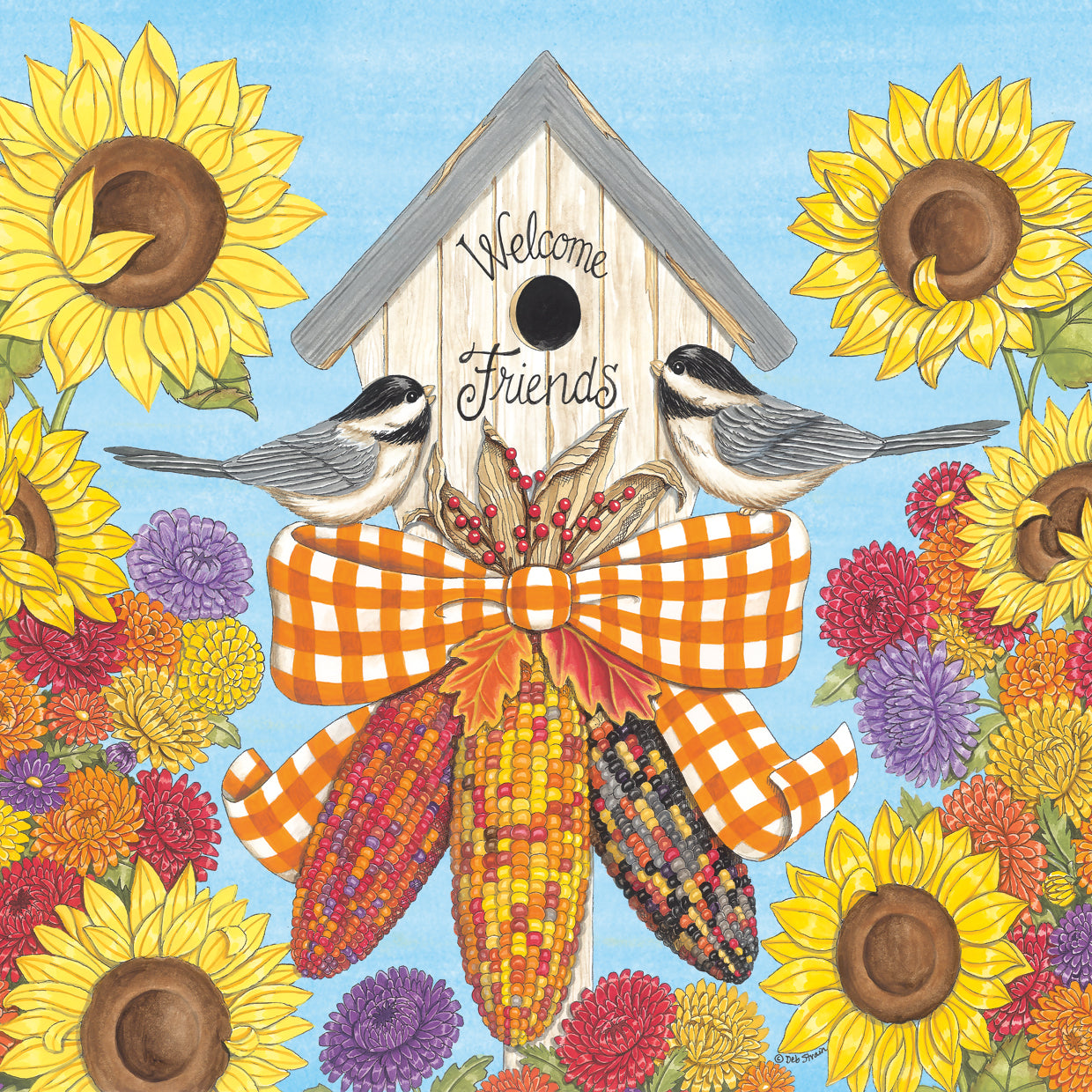 Fall Birdhouse with Chickadees