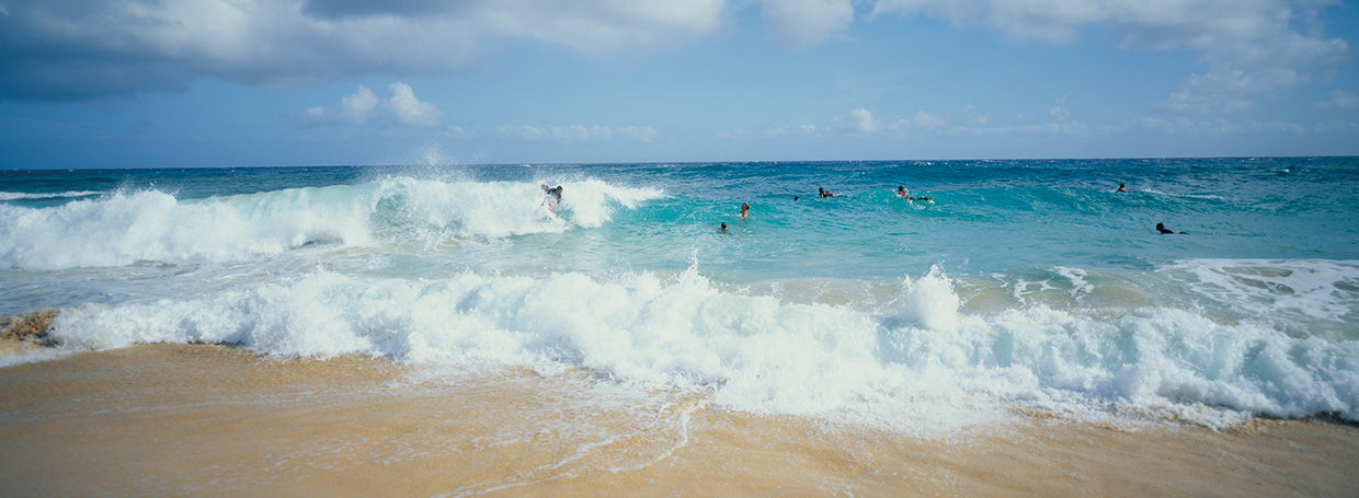 Group of people bodyboarding Oahu, Hawaii, USA