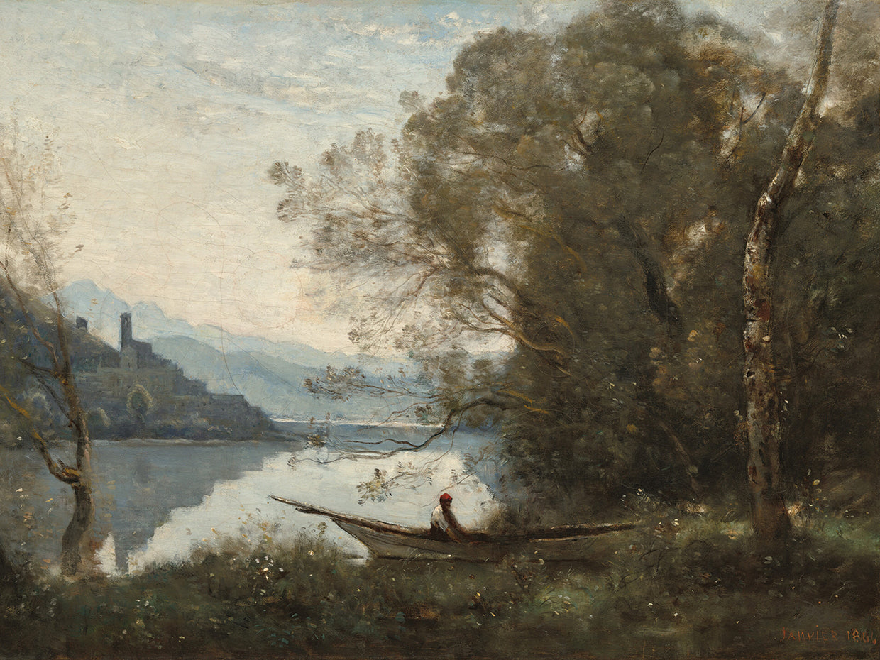 El barquero amarrado: recuerdo de un lago italiano Lienzo