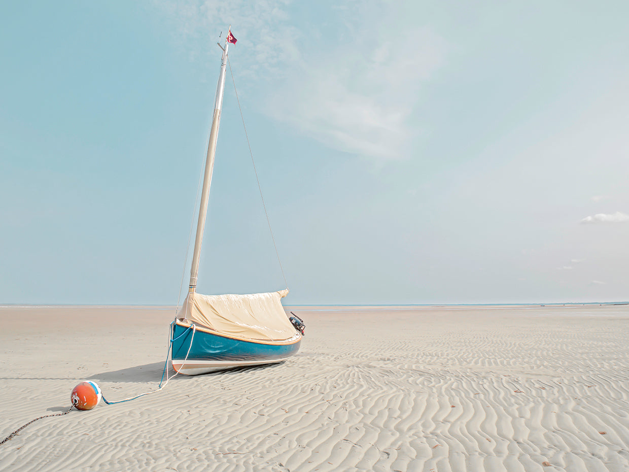 Sailboat in Teal and Coral
