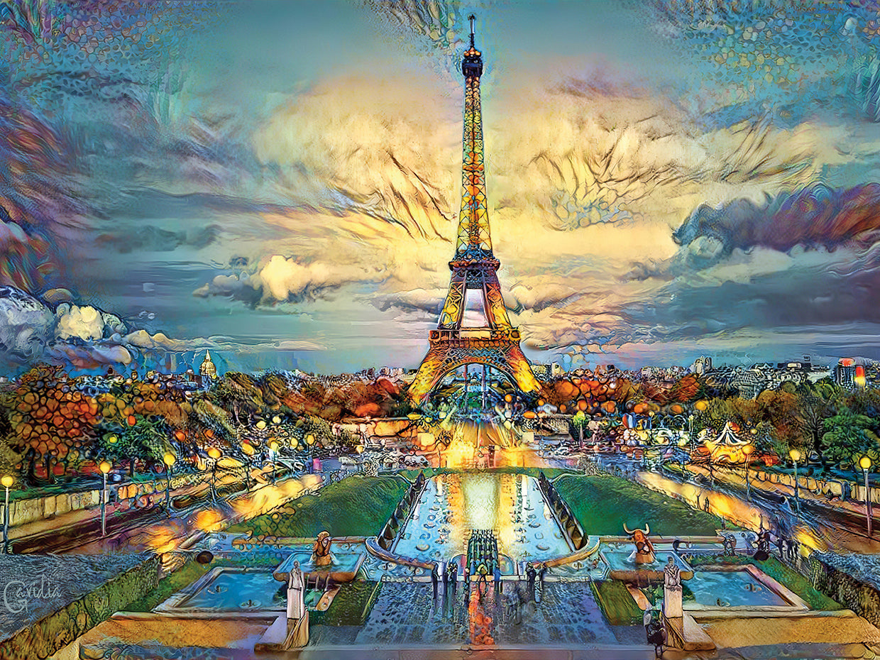 Paris France Fontaines de Chaillot and Eiffel Tower seen from the Place du Trocadero