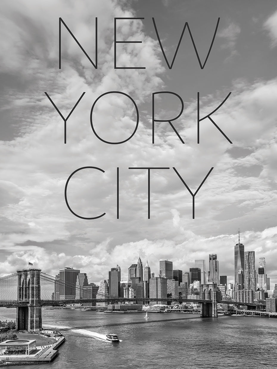 NYC Brooklyn Bridge & Lower Manhattan | Text & Skyline