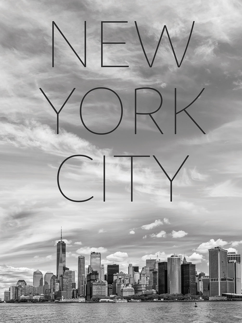 NYC Lower Manhattan & Hudson River | Text & Skyline