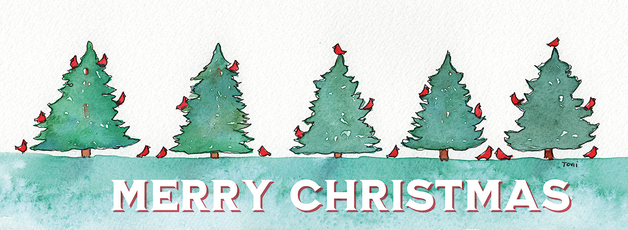 Evergreen Cardinal Merry Christmas