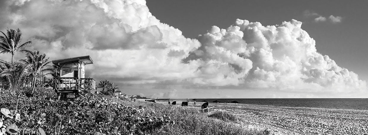 Watching the Clouds in a Big Sky in a Black and White Panorama