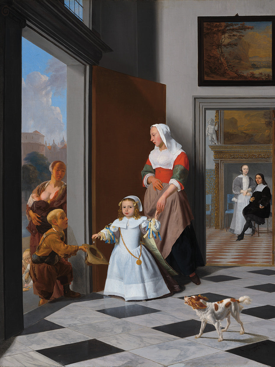 A Nurse and a Child in an Elegant Foyer