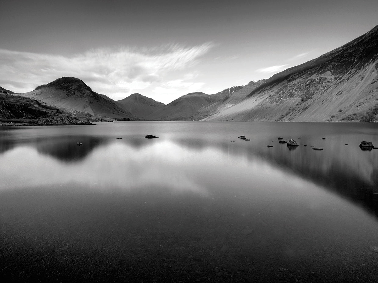 Lake and Mountains BW