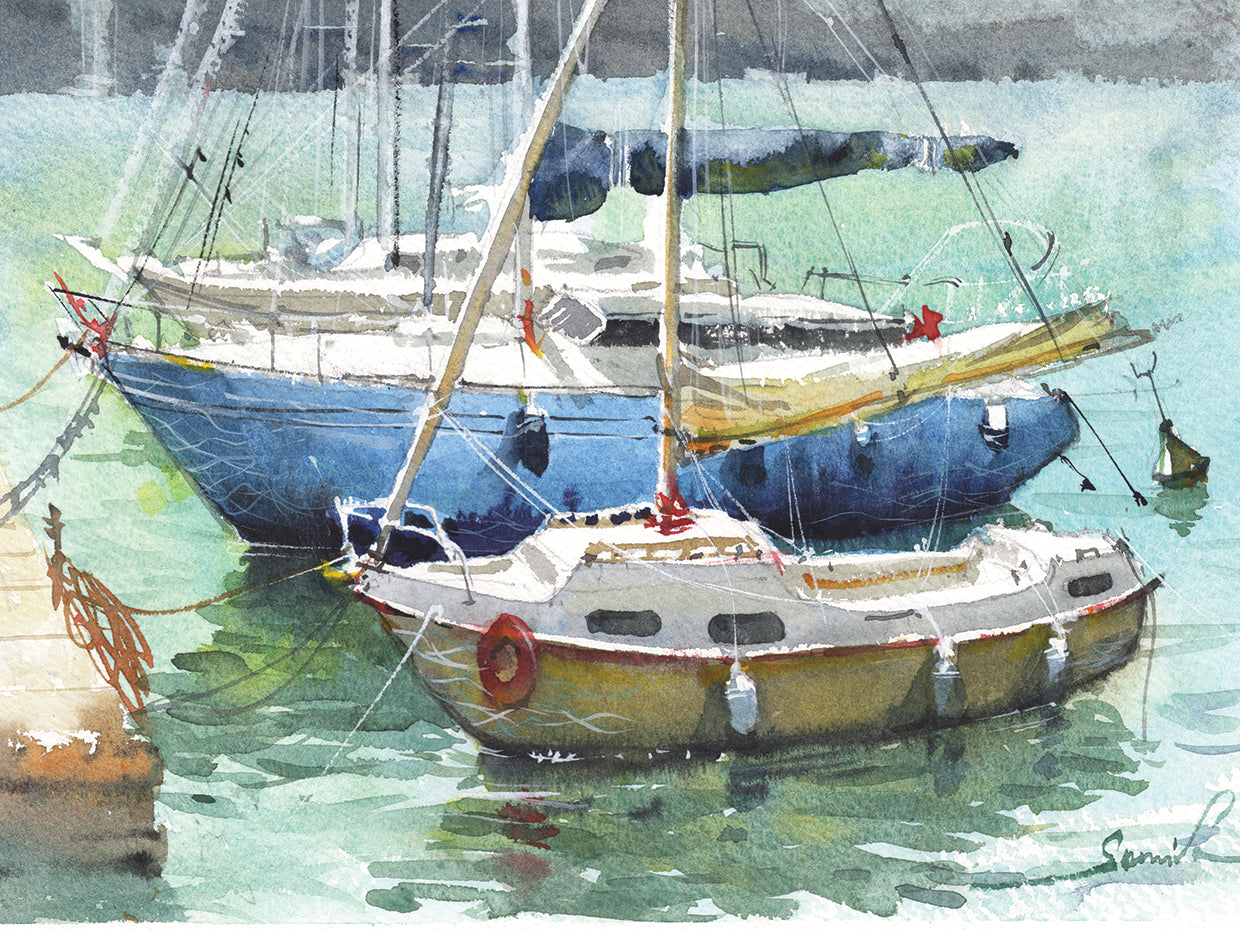 Yachts. Seascape Watercolor Painting