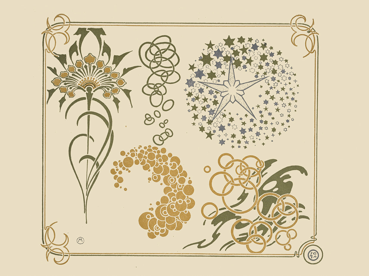 Abstract design based on stars, circles, leaves. (1900)