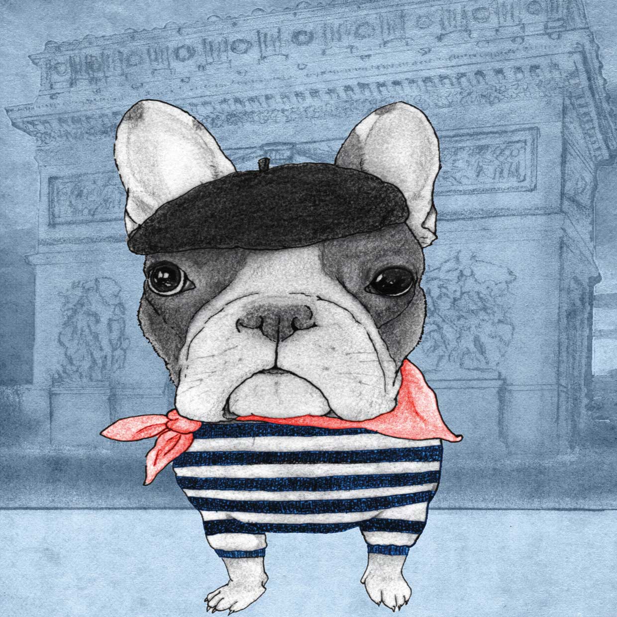 French Bulldog with Arc de Triomphe
