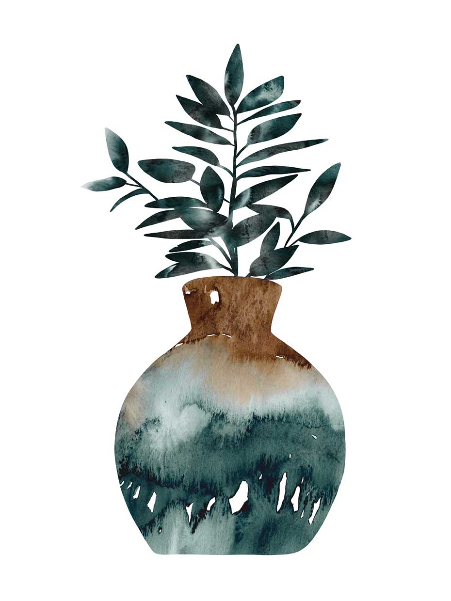 Floral Vase Teal and Brown 2